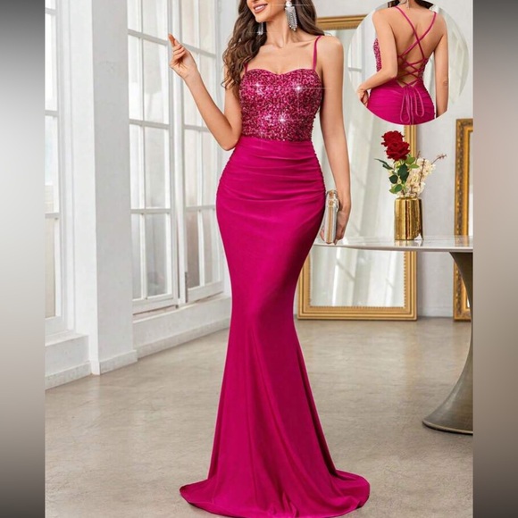 Elegant Hot Pink Evening Gown